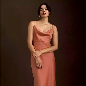 BHLDN Cali Satin Cowl-Neck Midi Slip Dress, Sedona, Size 4